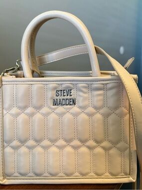 Steve Madden Cream Quilted Satchel with Top Handles